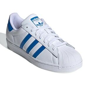 Adidas White and Blue Superstar Sneakers with Shell Toe